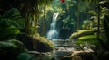 Lushness of a tropical waterfall hidden in a jungle