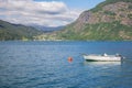 The Lustrafjord with Solvorn Royalty Free Stock Photo