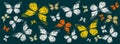 Colored butterflies flying on a dark background- Facebook cover Royalty Free Stock Photo