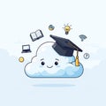 Lustration of a smiling cloud wearing a graduation cap, symbolizing Royalty Free Stock Photo