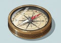 Lustration of a vintage compass with a brass casing, featuring intricate Royalty Free Stock Photo