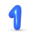 Lustrous blue balloon digit One. 3d realistic design illustration. For Sales