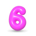 Lustrous Fuchsia balloon digit six. 3d realistic design element. For anniversary