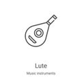 lute icon vector from music instruments collection. Thin line lute outline icon vector illustration. Linear symbol for use on web