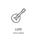 lute icon vector from tipical spanish collection. Thin line lute outline icon vector illustration. Linear symbol for use on web