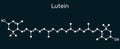 Lutein, xanthophyll molecule. It is type of carotenoid, food additive E161b. Structural chemical formula on the dark blue