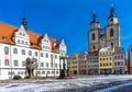 Luther Statue Colorful Market Square Rathaus Lutherstadt Wittenberg Germany Royalty Free Stock Photo