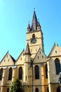 Lutheran church. Typical urban landscape in the city Sibiu, Transylvania Royalty Free Stock Photo