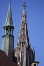 Lutheran minster Baden-Wurttemberg cathedral in Ulm old town, Germany, detail ancient architectural art outside of cathoric church