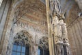 Lutheran minster Baden-WÃÂ¼rttemberg cathedral in Ulm old town, Germany, detail ancient statue art outside of cathoric church