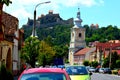 Lutheran saxon church and fortress. Urban landscape in the city Rupea-Reps, Transylvania. Royalty Free Stock Photo