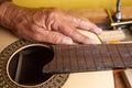 Luthier hands  making a classical guitar Royalty Free Stock Photo