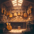 Luthier\'s Workshop: Crafted Guitars & Tools Royalty Free Stock Photo