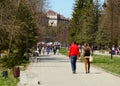 Lutsk, sentral park of Lutsk whis University main building Royalty Free Stock Photo