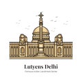 Lutyens Delhi Indian Landmark Iconic Cartoon Illustration Royalty Free Stock Photo