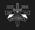 Lux et veritas university badge white on black