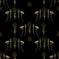 Luxe Black Gold Foil Floral Seamless Vector Pattern, Drawn Daisy