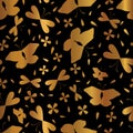 Luxe Copper Gold on Black Butterflies Seamless Vector Pattern