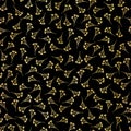 Luxe Gold Black Ditsy Flower Pattern Seamless Vector, Drawn Tiny