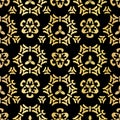 Luxe Gold Black Ornamental Damask Pattern, Seamless Vector, Drawn