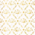 Luxe Gold Foil Floral Lattice Seamless Vector Pattern, Hand Drawn Damask Royalty Free Stock Photo