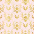 Luxe Rose Gold Foil Floral Lattice Seamless Vector Pattern, Drawn Damask