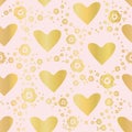 Luxe Rose Gold Foil Love Hearts Roses, Seamless Pattern