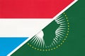 Luxembourg and African Union national flag from textile. Africa continent vs Luxembourgish national flags