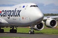 Cargolux B747-8 latest Cargo Freighter Aircraft on runway Royalty Free Stock Photo