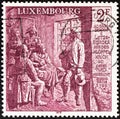 LUXEMBOURG - CIRCA 1979: A stamp printed in Luxembourg shows a monument by Edmond Lux of Diekirch, circa 1979.