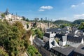 Luxembourg city, aerial view of the Old Town and Grund Royalty Free Stock Photo