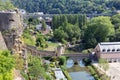 Luxembourg city, aerial view of the Old Town and Grund Royalty Free Stock Photo