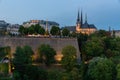Night view at Illuminated medieval skyline Luxembourg city