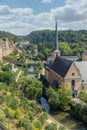 Luxembourg city, aerial view of the Old Town and Grund Royalty Free Stock Photo