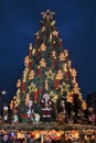 Luxembourg City - December 2023 - Beautiful decorated tree in the Christmas Market at night