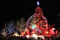 Luxembourg City - December 2023 - Beautiful decorated tree in the Christmas Market at night