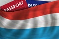 Luxembourg flag background and passport of Grand Duchy of Luxembourg. Citizenship, official legal immigration, visa