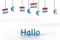 Luxembourg flag and Euro money hang on a chain as a banner for luxembourgish,   language school Royalty Free Stock Photo