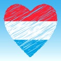 Luxembourg flag, Heart shape, grunge style