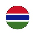 Gambia circle vector flag with blue, red, green stripes for African push button concepts. Royalty Free Stock Photo
