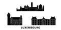 Luxembourg flat travel skyline set. Luxembourg black city vector illustration, symbol, travel sights, landmarks. Royalty Free Stock Photo