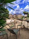 Luxembourg gardens and palace with puffy clouds in Paris, France Royalty Free Stock Photo