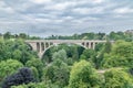 Panoramic view of Adolphe Bridge at cloudy day in Luxembourg city