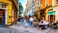 Terrace on the corner of Rue des Capucines and the Grand-Rue shopping street in the heart of the city of Luxembourg