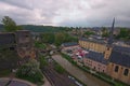 Beautiful skyline of old town Luxembourg City from top view in Luxembourg. Abbaye St. John Neimenster near Alzette River Royalty Free Stock Photo