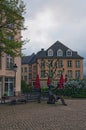 He historic city center of Luxembourg City. Modern monument at square of the city.