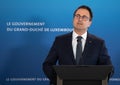 Luxembourg Prime Minister during press briefing Royalty Free Stock Photo