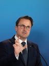 Luxembourg Prime Minister during press briefing Royalty Free Stock Photo