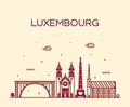 Luxembourg skyline vector linear style city trendy Royalty Free Stock Photo