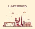 Luxembourg skyline vector linear style city trendy